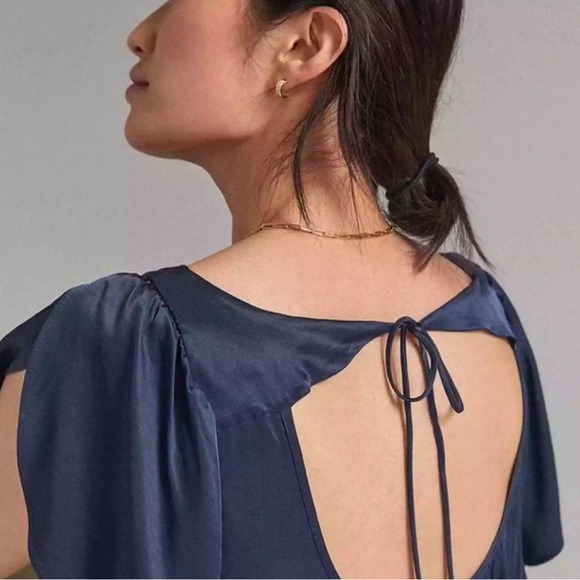 Anthropologie Maeve Satin-like Color Block Tunic Navy and Green sz MEDIUM - Picture 5 of 8